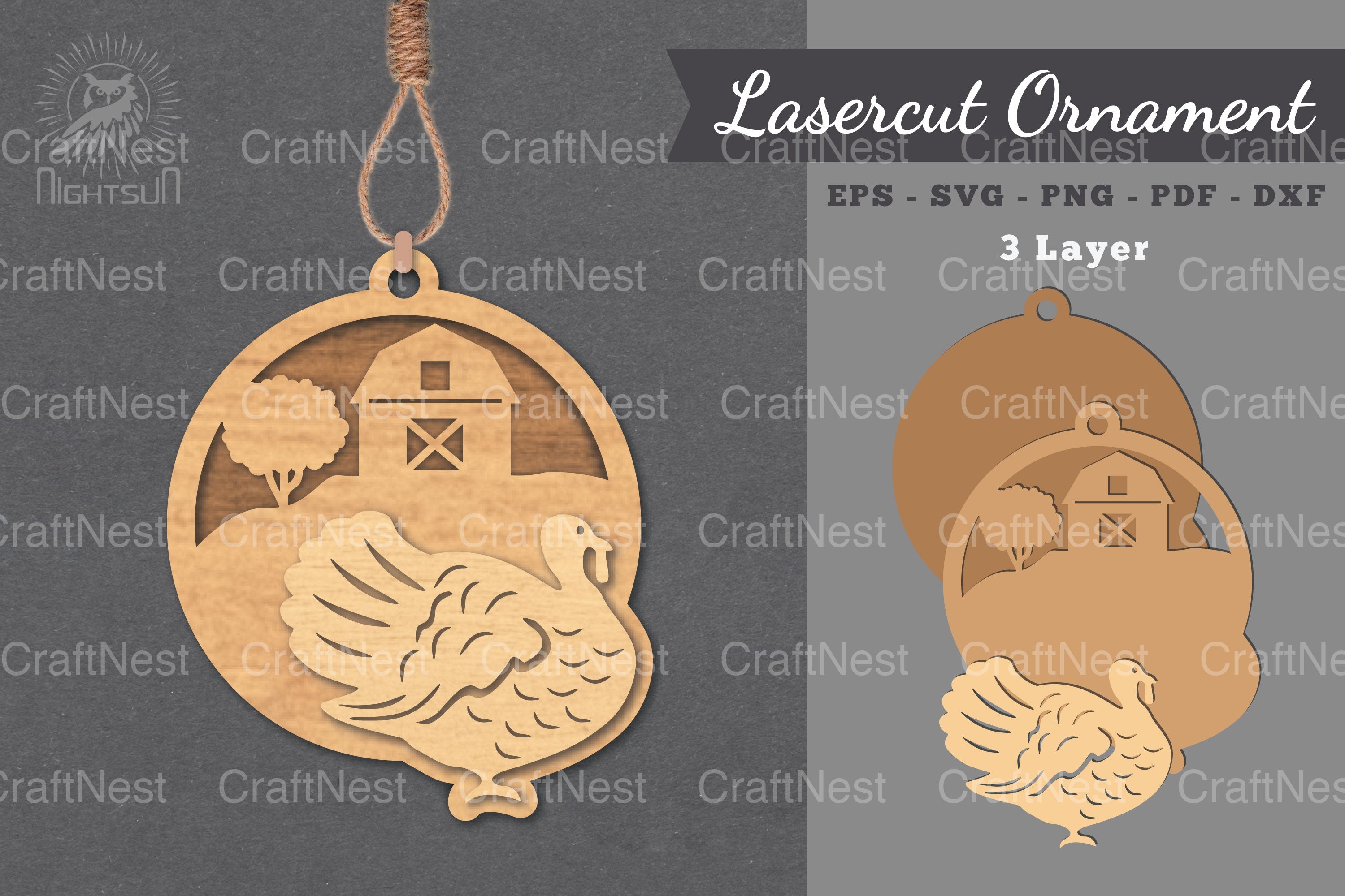 Turkeys On The Farm Laser Cut Ornament Clipart - CraftNest - Digital Crafting and Art