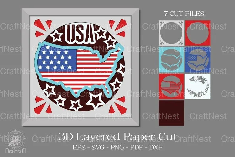 USA 3D Layered Paper Cut Clipart Bundle - CraftNest - Digital Crafting and Art