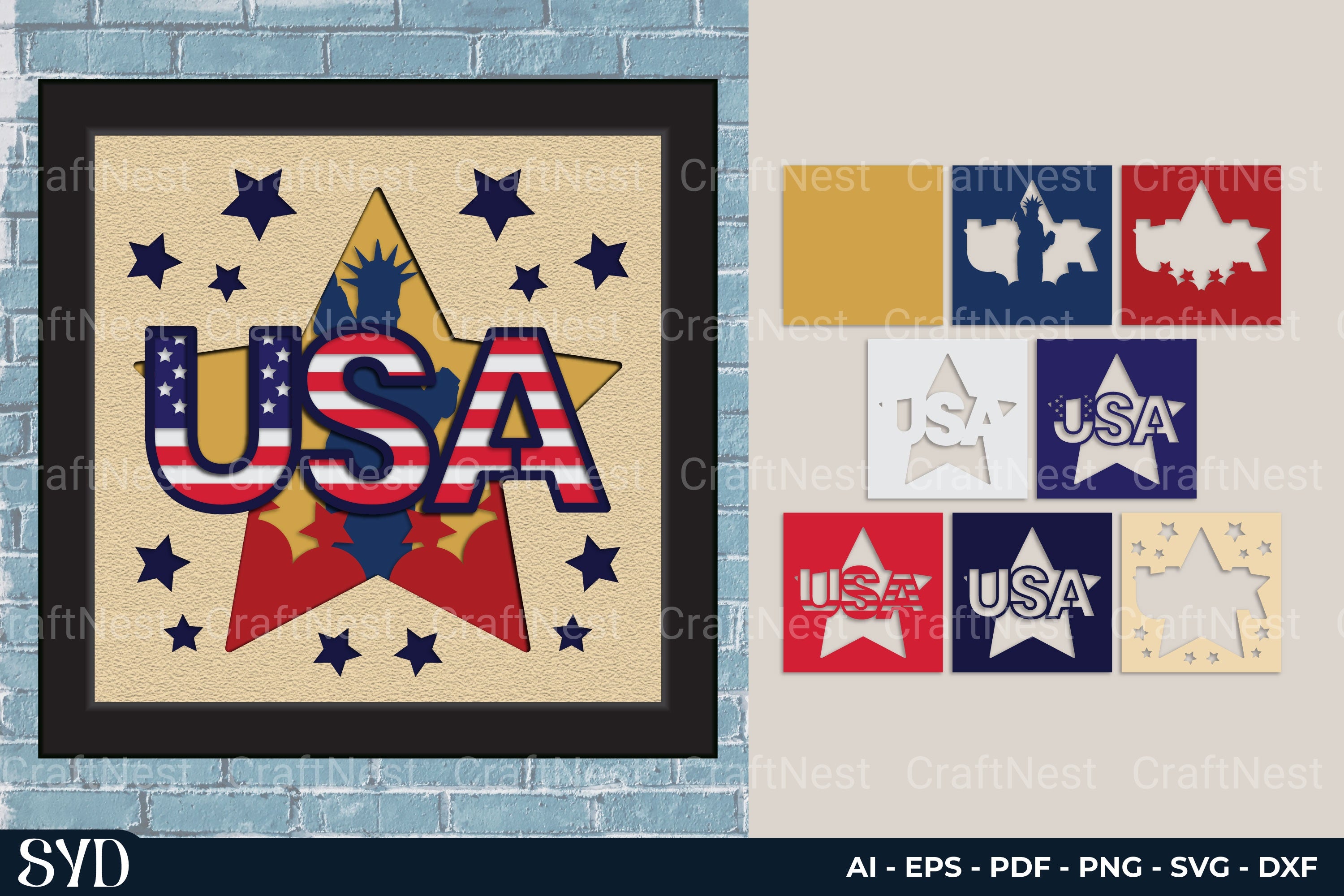 USA Sign Layered Box Paper Cut SVG Bundle - CraftNest - Digital Crafting and Art