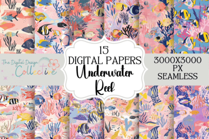 Seamless Underwater Reef Scene Digital Paper - CraftNest - Digital Crafting and Art