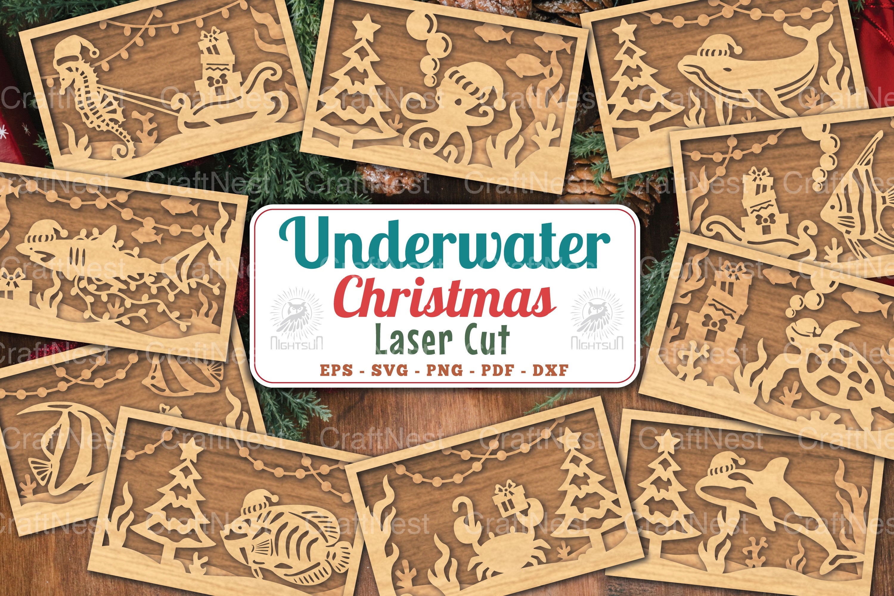 Underwater Christmas Scene Laser Cut Clipart Bundle - CraftNest - Digital Crafting and Art