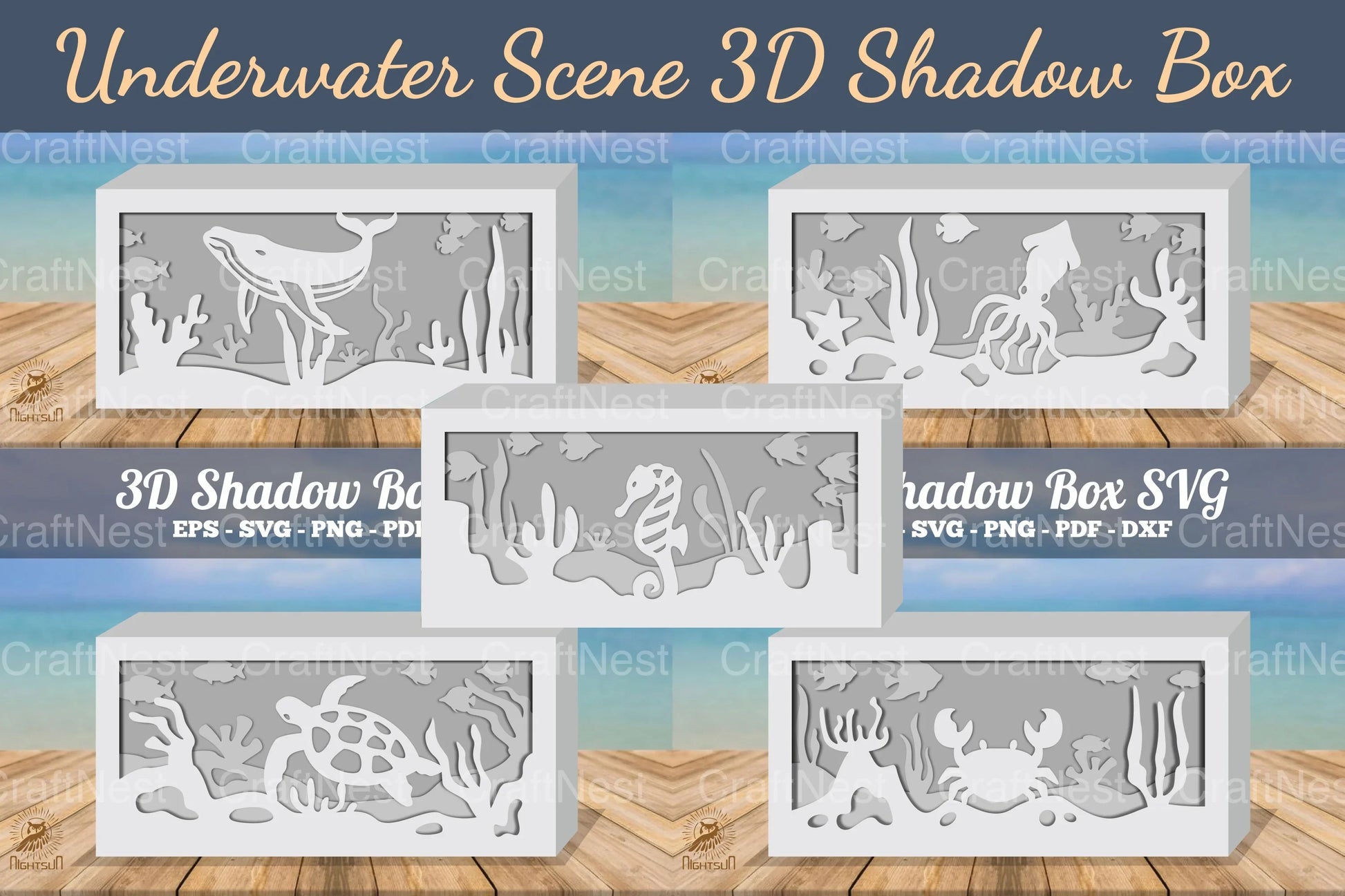 Underwater Scene 3D Shadow Box Bundle - Clipart Collection - CraftNest - Digital Crafting and Art