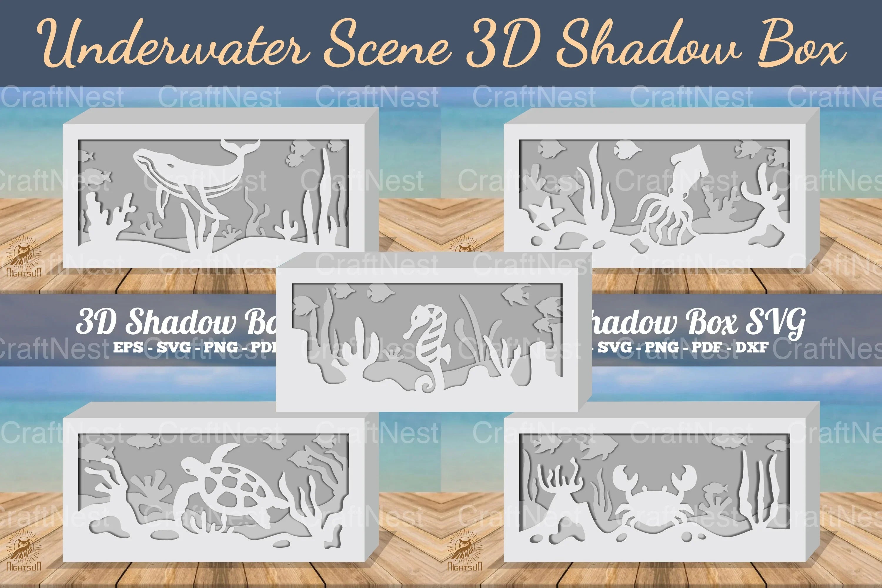 Underwater Scene 3D Shadow Box Bundle - Clipart Collection - CraftNest - Digital Crafting and Art