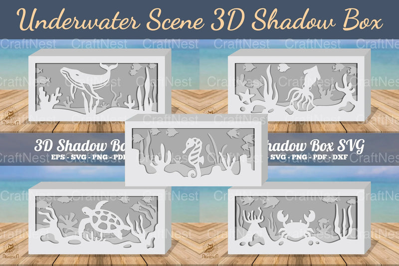 Underwater Scene 3D Shadow Box Bundle - Clipart Collection - CraftNest - Digital Crafting and Art