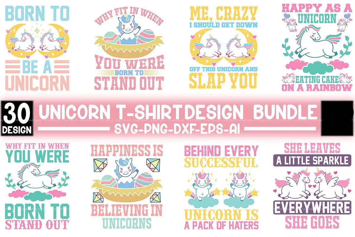 Unicorn T-Shirt Design SVG Bundle 1 - CraftNest - Digital Crafting and Art