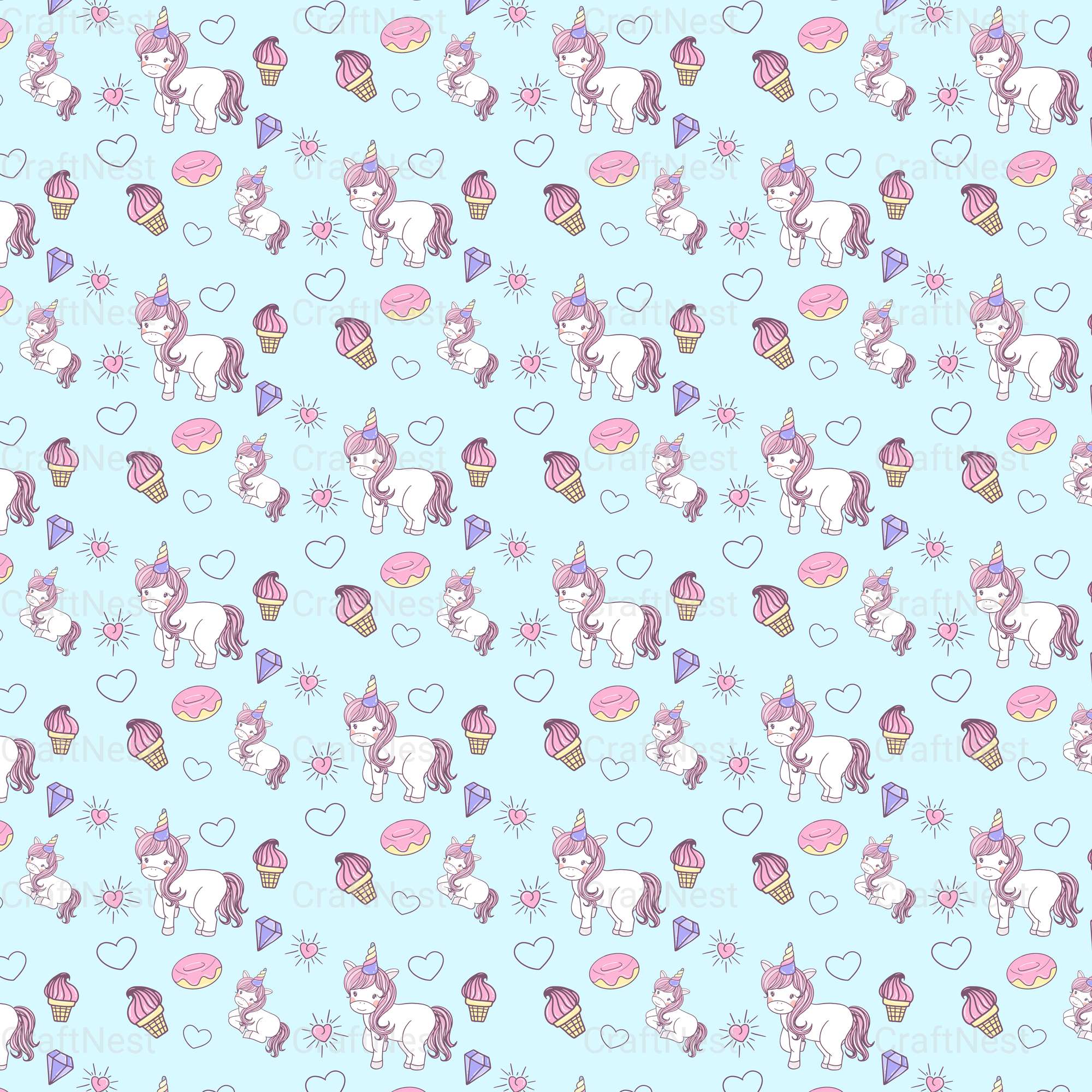 Baby Unicorn Seamless Pattern - CraftNest - Digital Crafting and Art