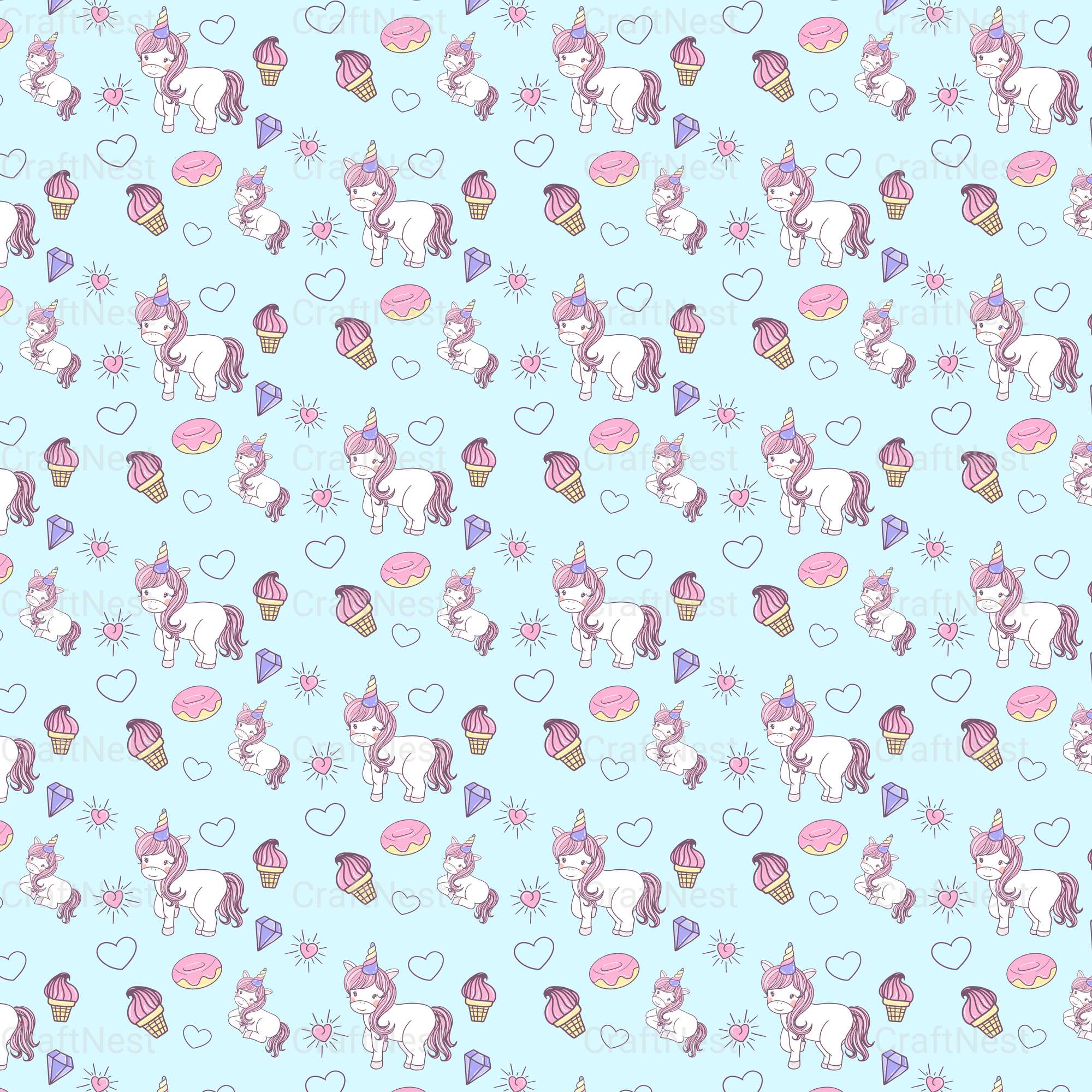Baby Unicorn Seamless Pattern - CraftNest - Digital Crafting and Art