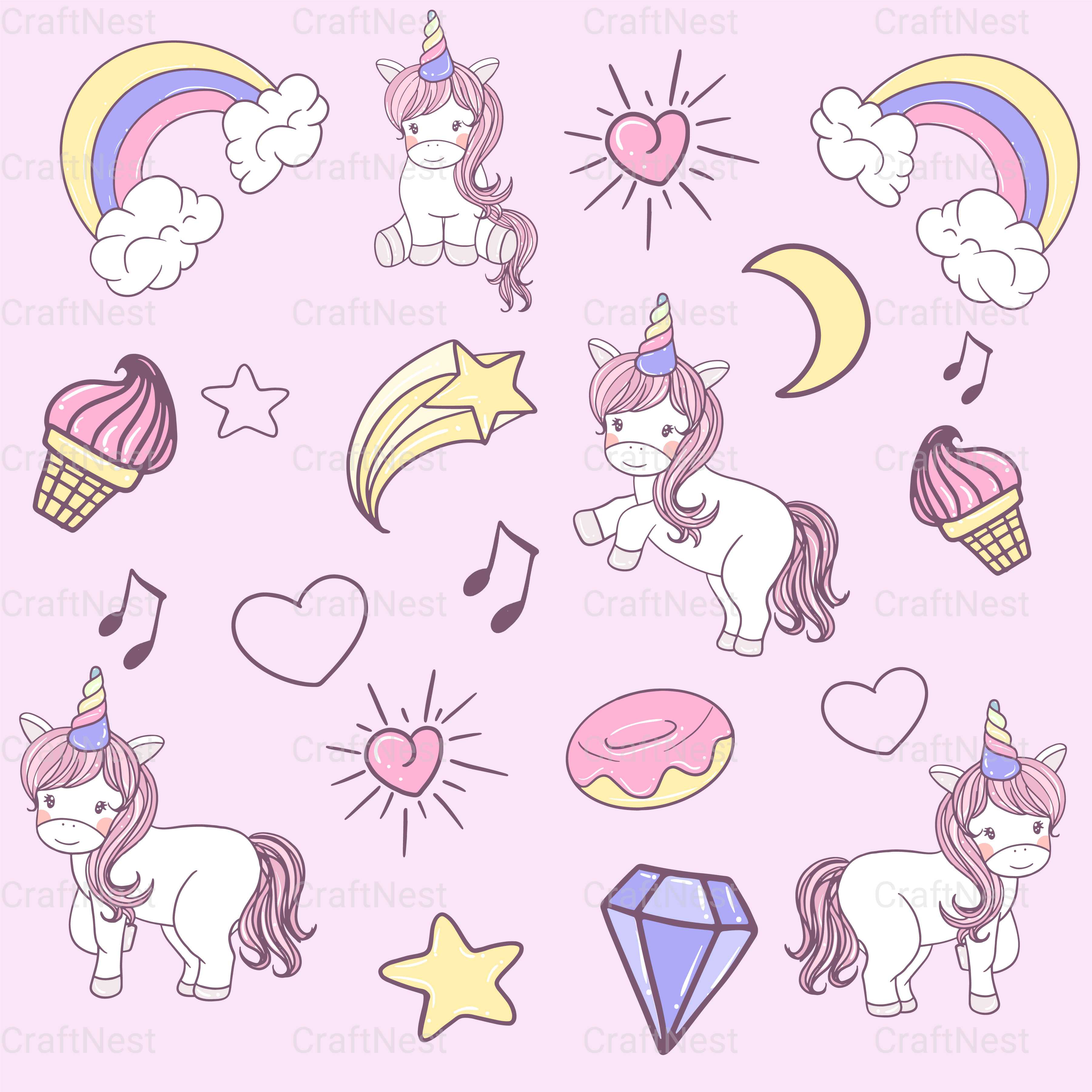 Baby Unicorn Rainbow Seamless Pattern - CraftNest - Digital Crafting and Art