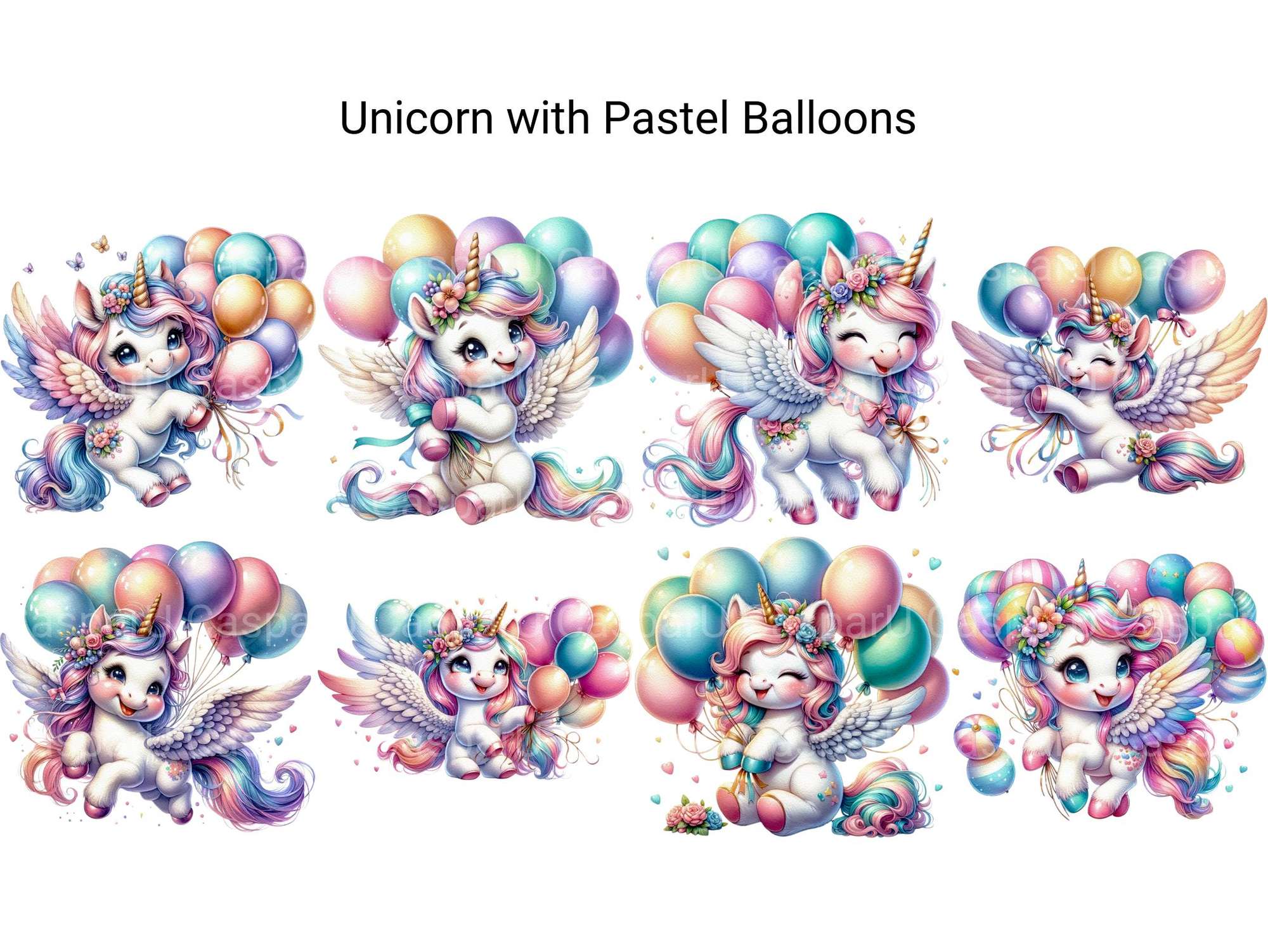 Unicorn with Pastel Balloons - CraftNest - Digital Crafting and Art