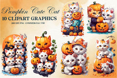Pumpkin Cute Cat Clipart Bundle - CraftNest - Digital Crafting and Art
