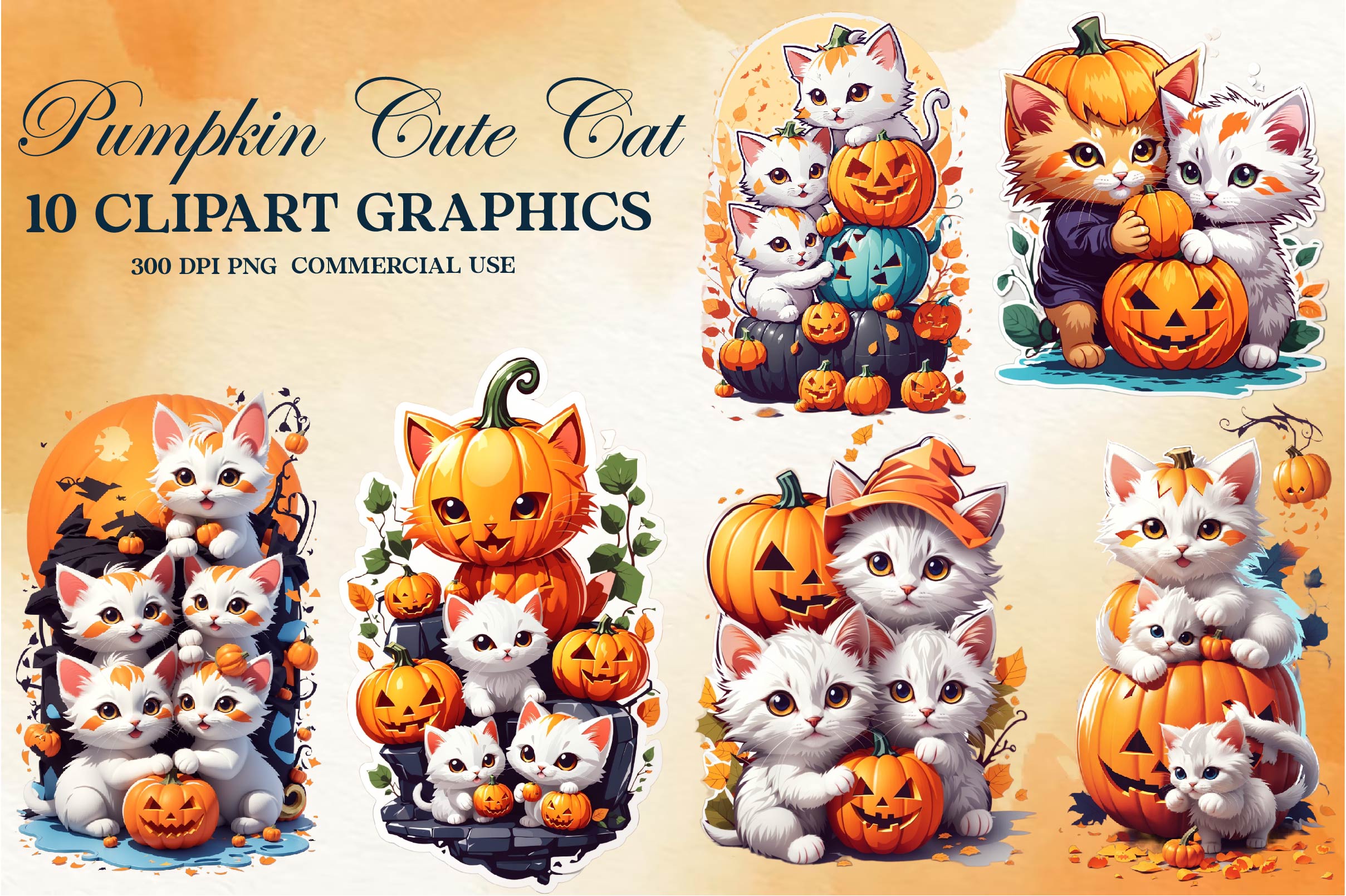 Pumpkin Cute Cat Clipart Bundle - CraftNest - Digital Crafting and Art