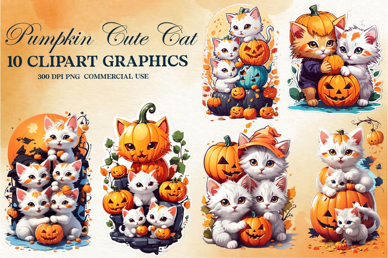 Pumpkin Cute Cat Clipart Bundle - CraftNest - Digital Crafting and Art