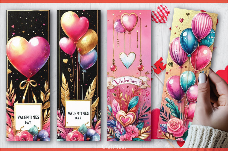 Valentine's Day Balloons Bookmarks 2 - CraftNest - Digital Crafting and Art