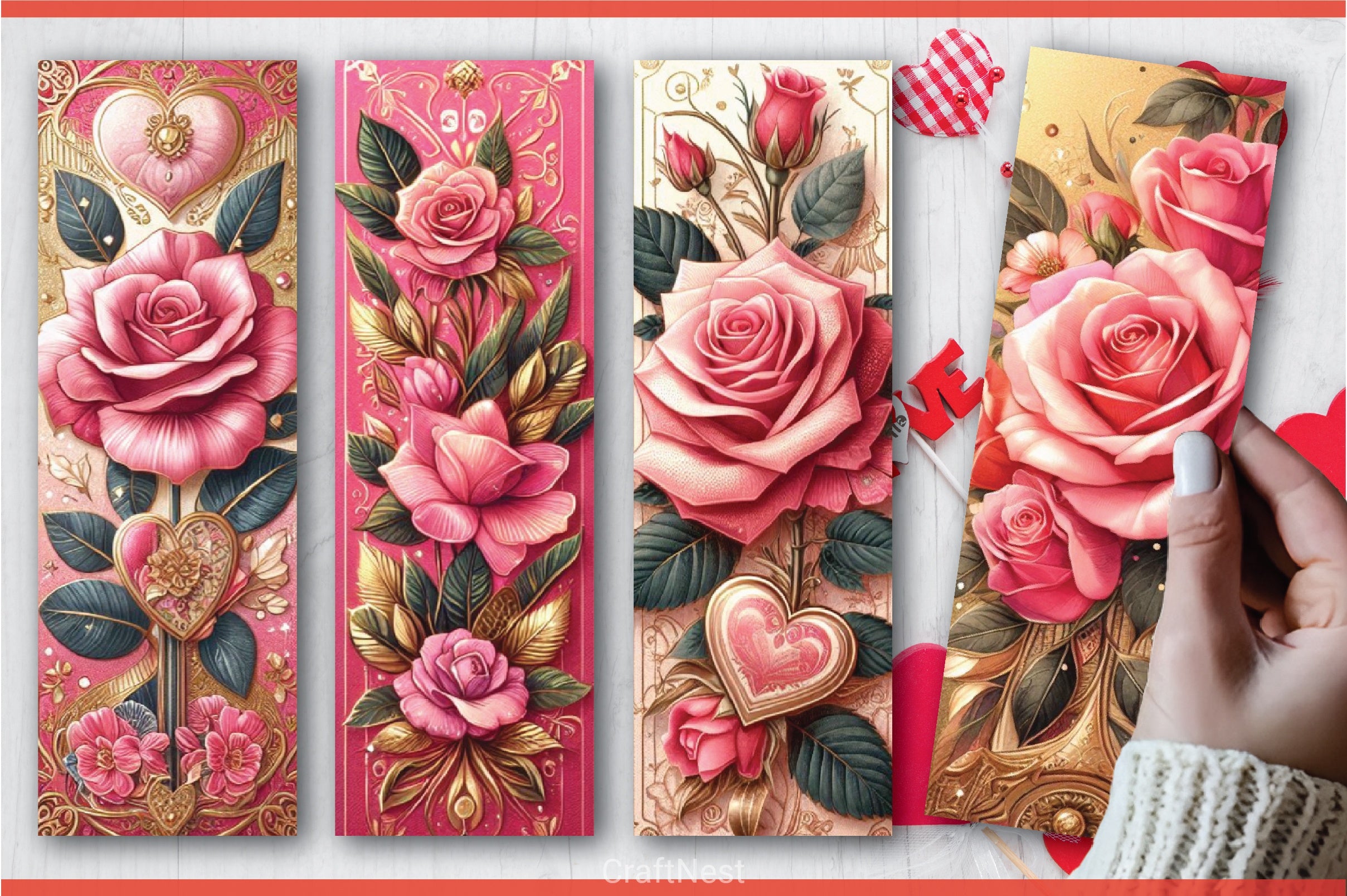 Valentine's Day Rose Bookmarks Bundle - CraftNest - Digital Crafting and Art