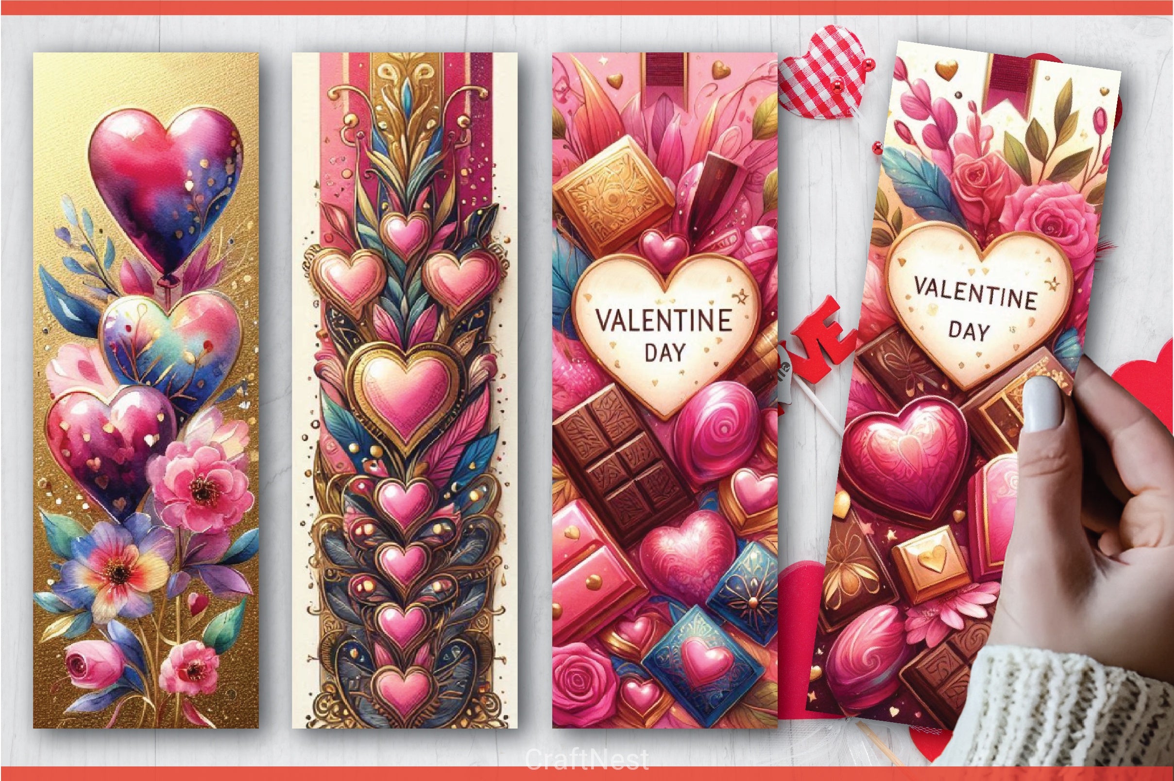 Valentine's Day Bookmarks Bundle - CraftNest - Digital Crafting and Art