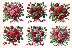 Red & Black Rose Bouquet Clipart Bundle - CraftNest - Digital Crafting and Art