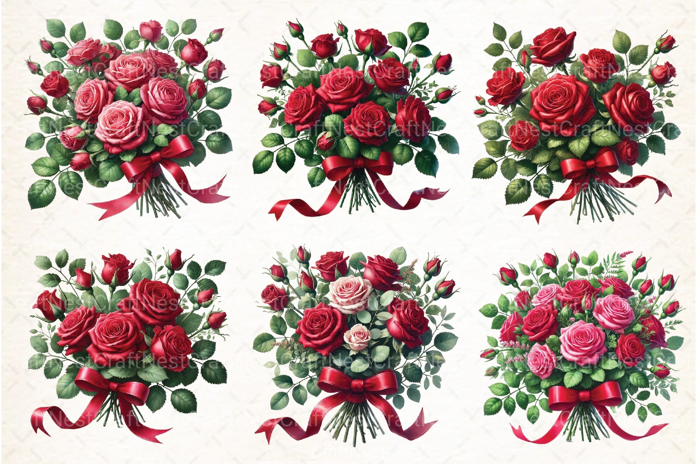 Red & Black Rose Bouquet Clipart Bundle - CraftNest - Digital Crafting and Art