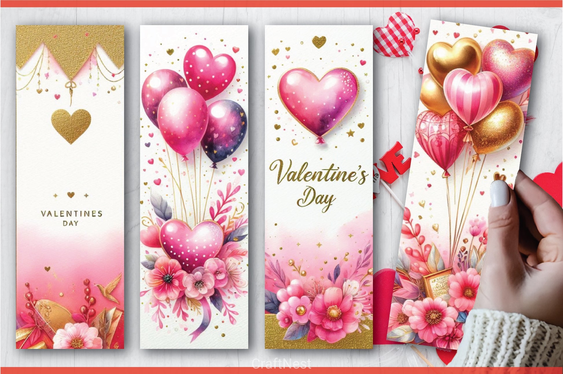 Valentine's Day Balloons Bookmarks 4 - CraftNest - Digital Crafting and Art
