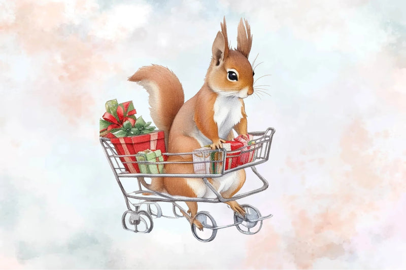 Squirrel Carries A Cart With Gifts Clipart Bundle - CraftNest - Digital Crafting and Art