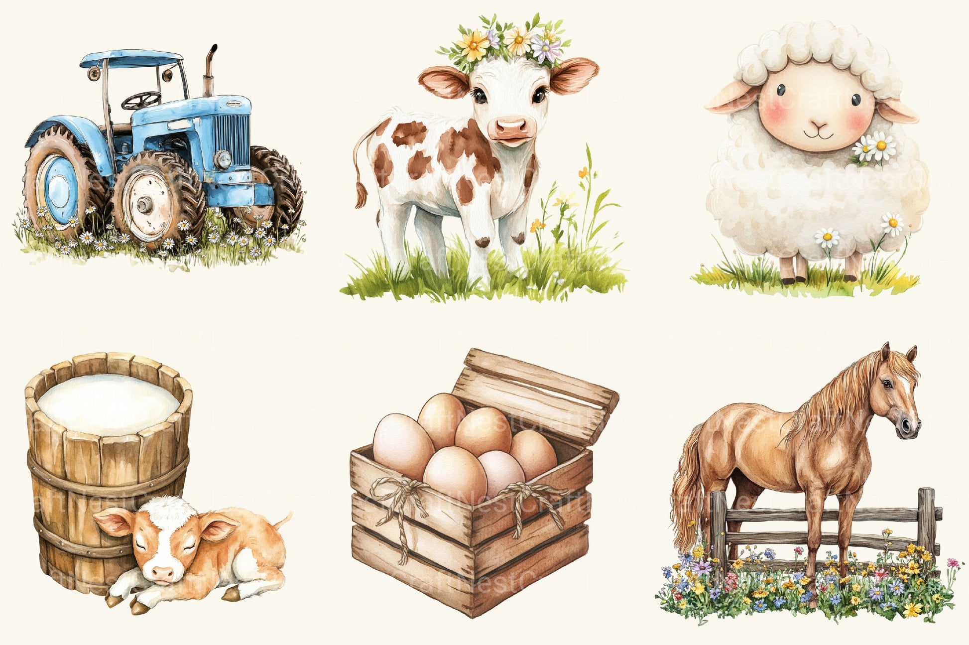 Cute On The Farm Animals Clipart Bundle 1 - CraftNest - Digital Crafting and Art