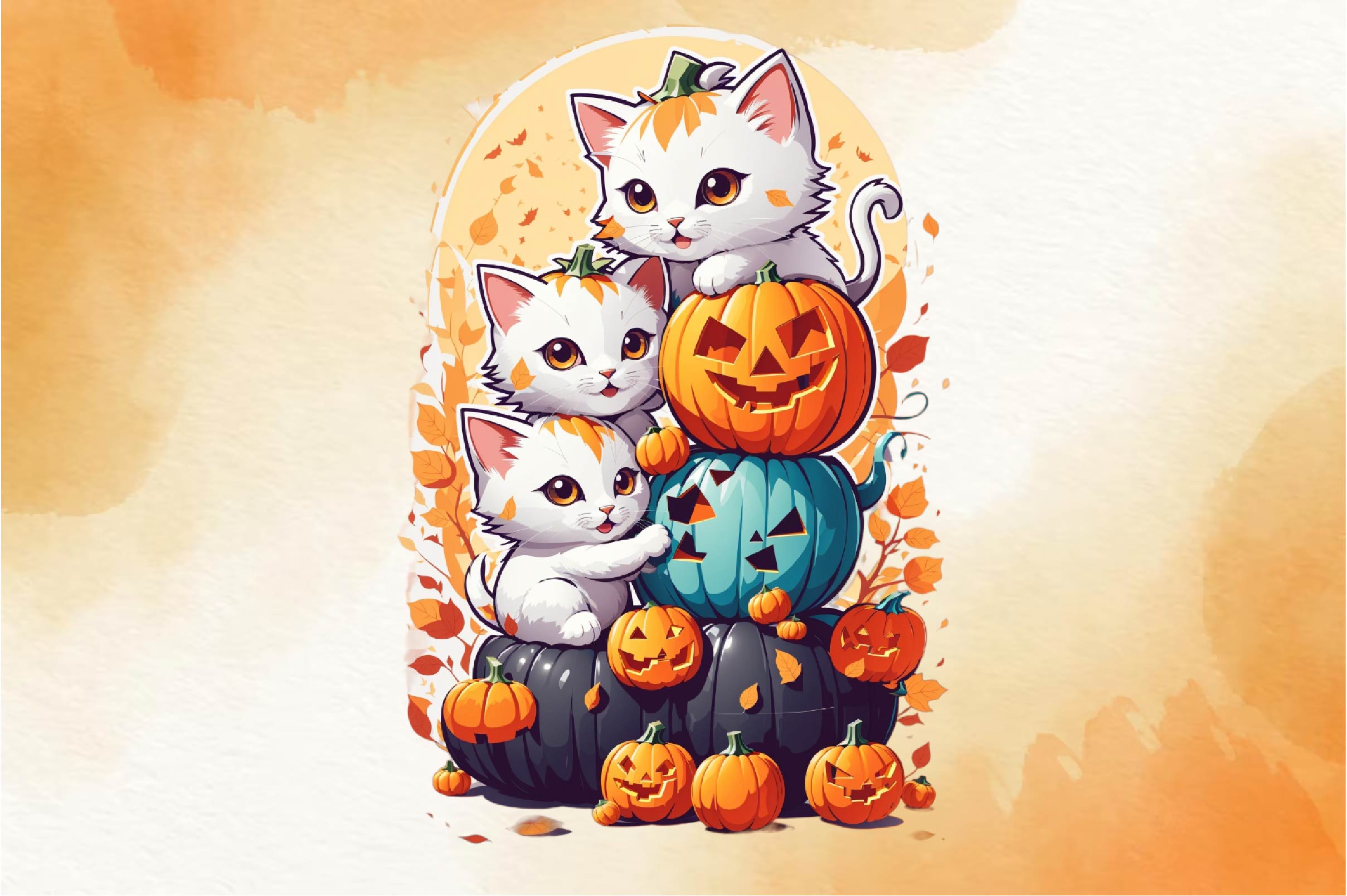 Pumpkin Cute Cat Clipart Bundle - CraftNest - Digital Crafting and Art