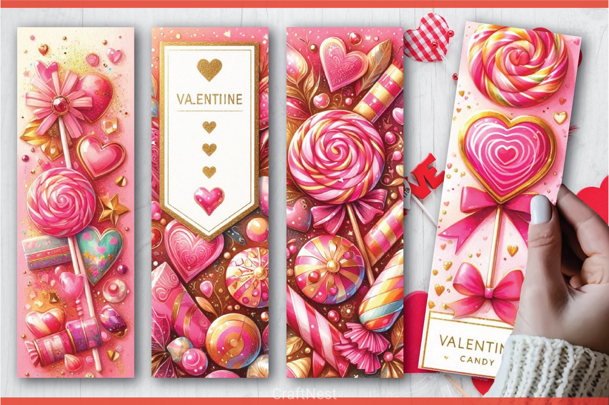 Valentine's Day Candy Bookmarks Bundle - CraftNest - Digital Crafting and Art