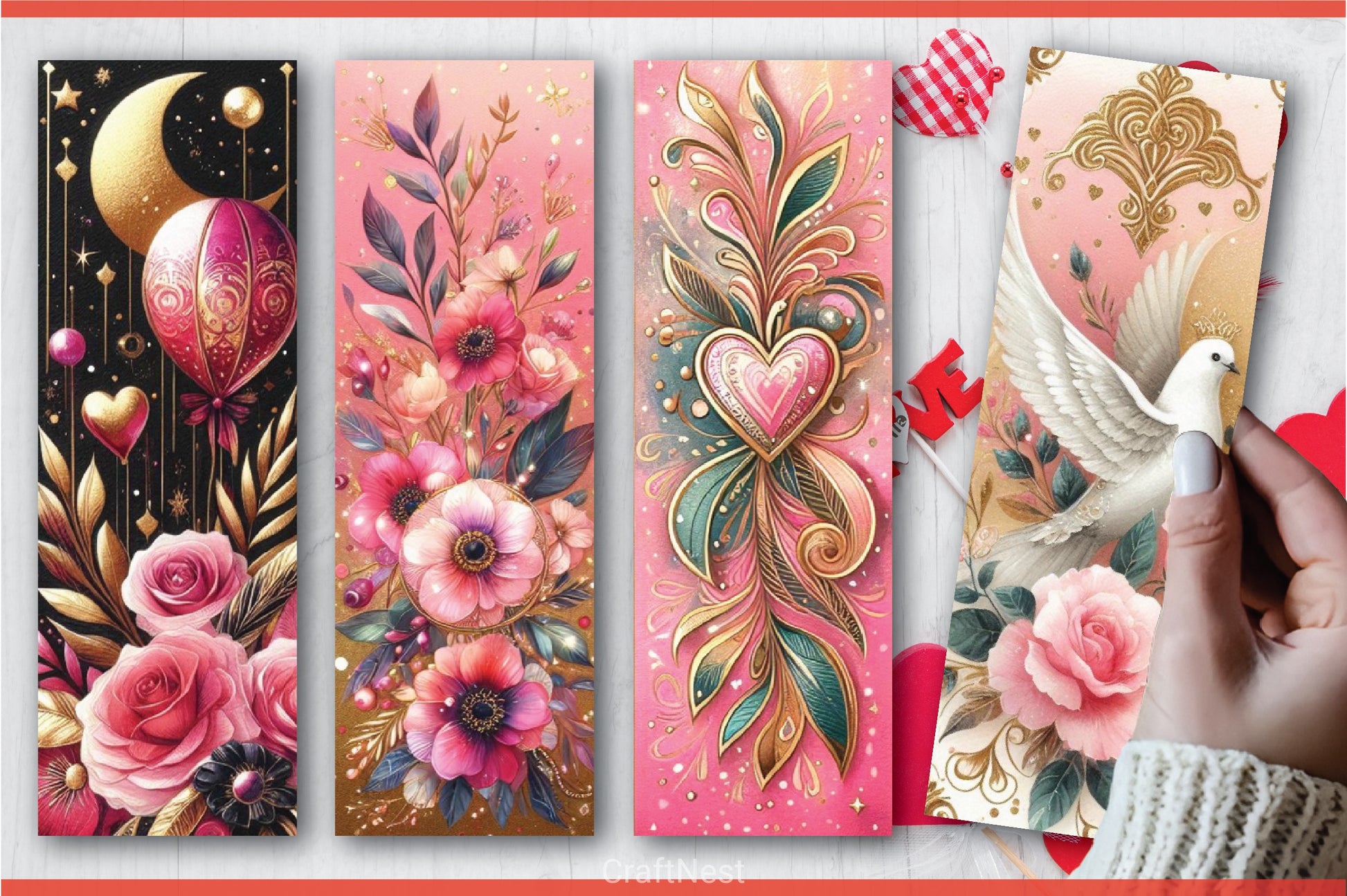 Valentine's Day Bookmark Set 2 - CraftNest - Digital Crafting and Art