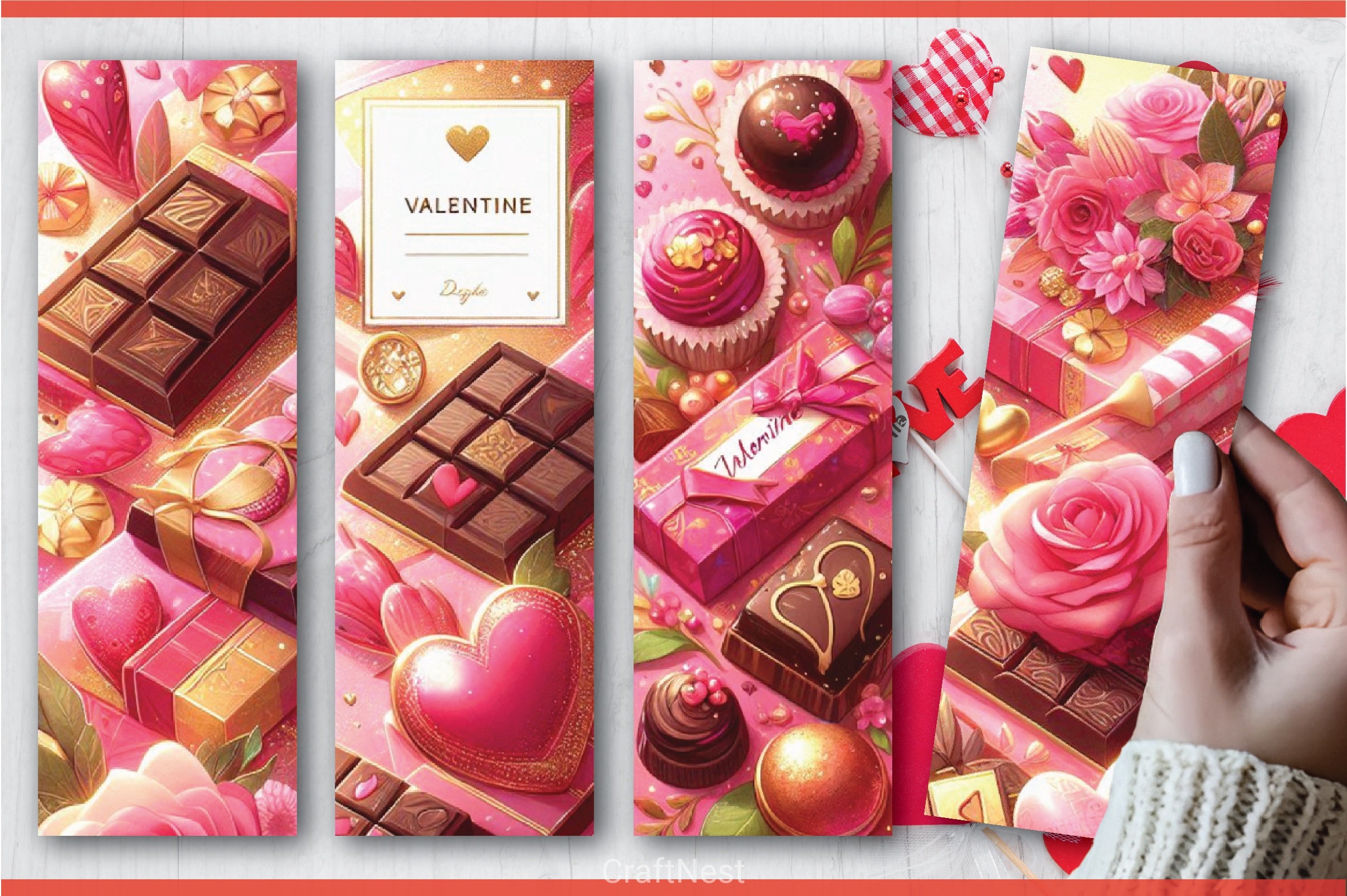 Valentine's Day Chocolates Bookmarks Bundle - CraftNest - Digital Crafting and Art