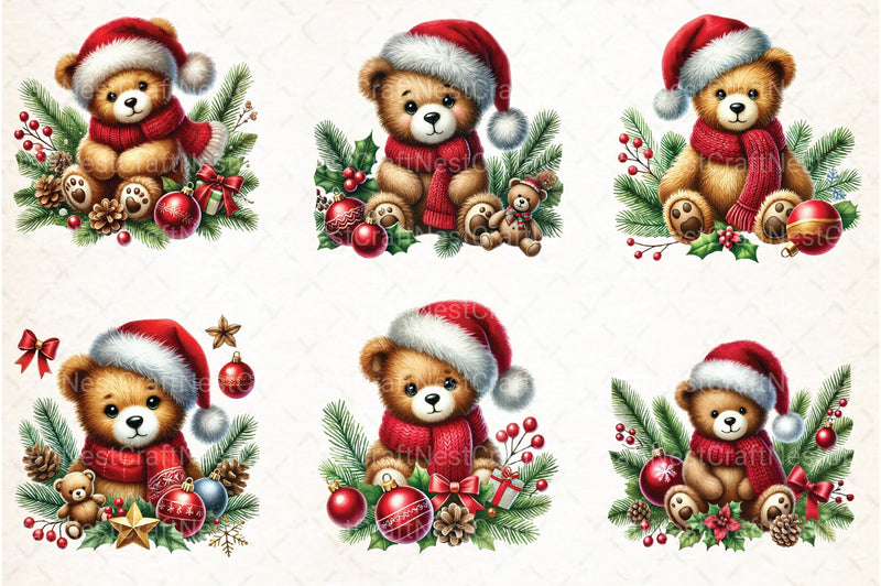 Christmas Teddy Bear Clipart Bundle 1 - CraftNest - Digital Crafting and Art