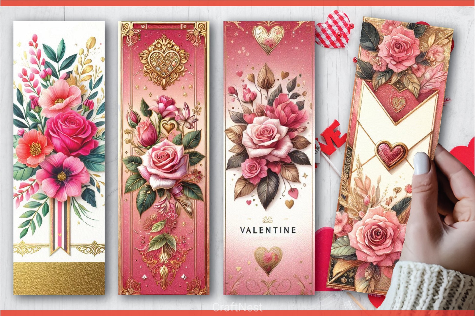 Valentine's Day Rose Bookmarks - CraftNest - Digital Crafting and Art