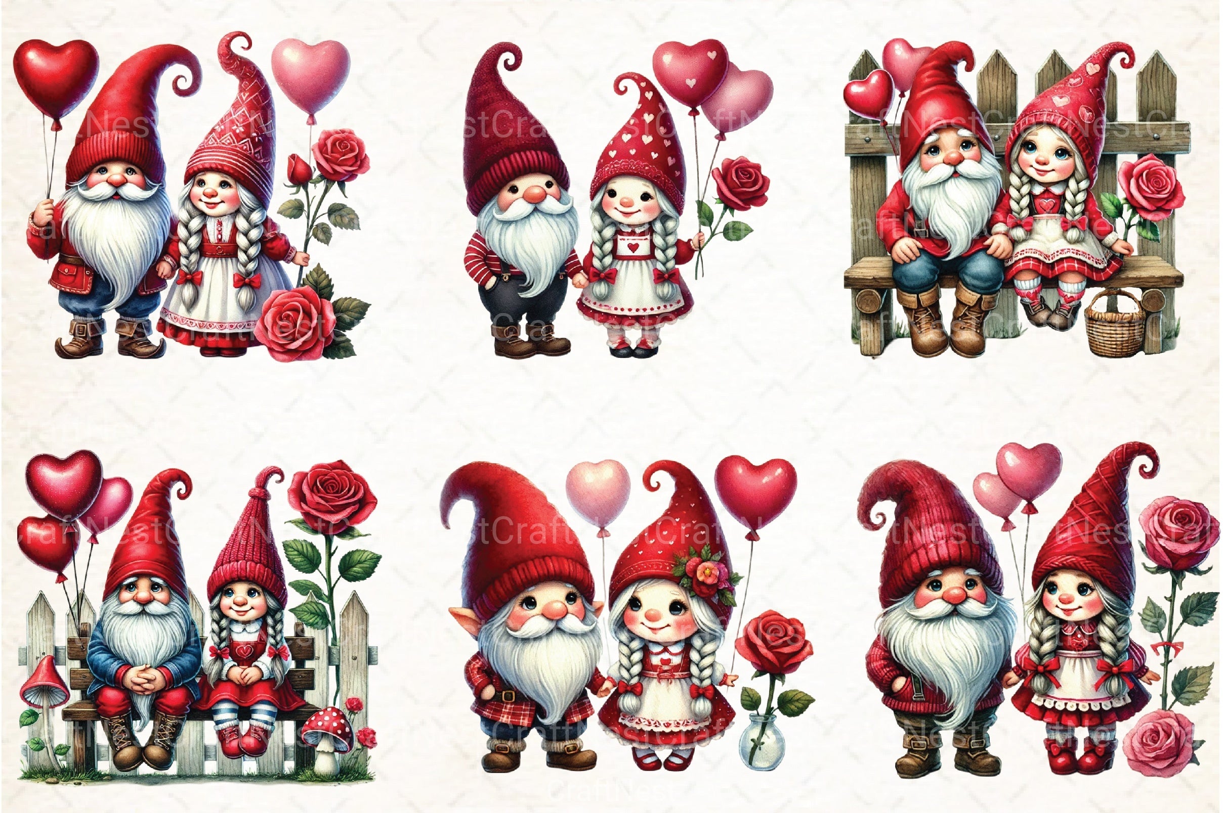 Valentine Gnome Couple Clipart Bundle - CraftNest - Digital Crafting and Art