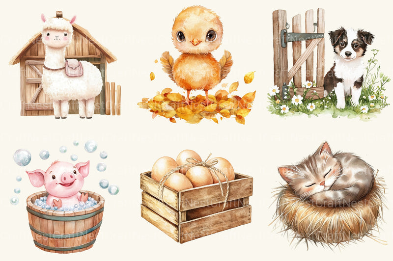 Cute On The Farm Animals Clipart Bundle 1 - CraftNest - Digital Crafting and Art