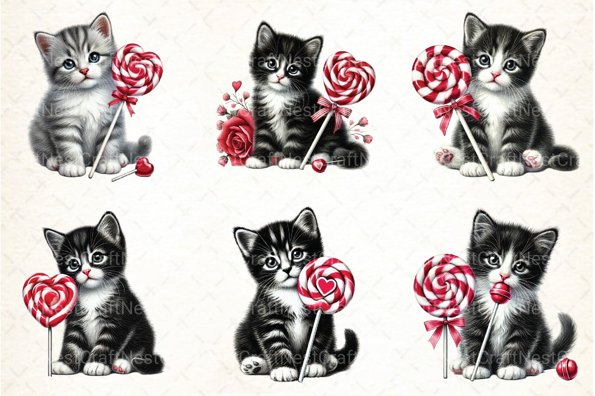 Cute Kitten Valentine's Day Clipart Bundle - CraftNest - Digital Crafting and Art
