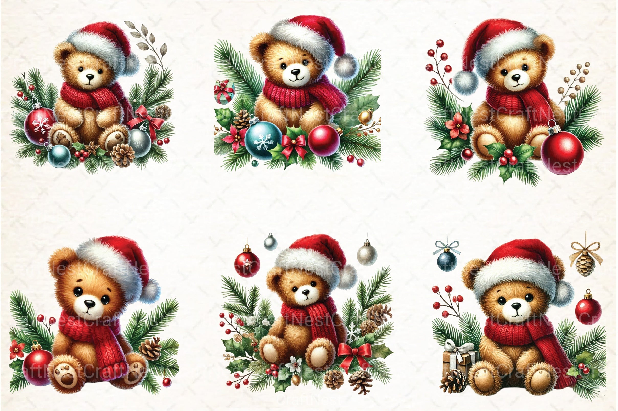 Christmas Teddy Bear Clipart Bundle 1 - CraftNest - Digital Crafting and Art