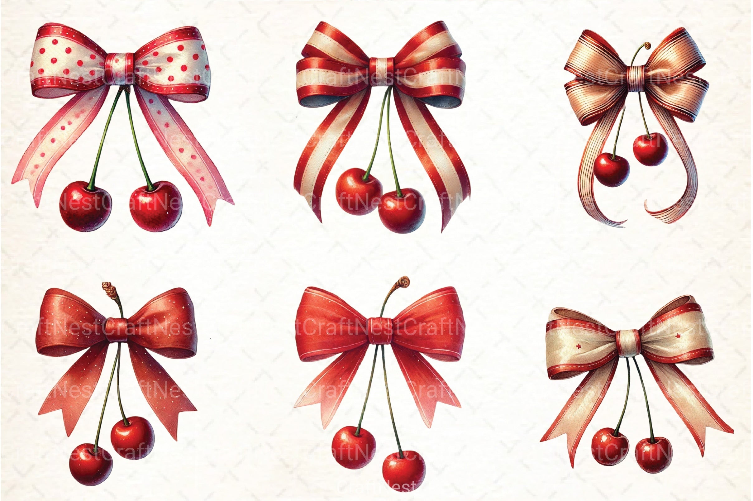 Cherry with Bow Clipart Bundle - CraftNest - Digital Crafting and Art