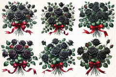 Red & Black Rose Bouquet Clipart Bundle - CraftNest - Digital Crafting and Art