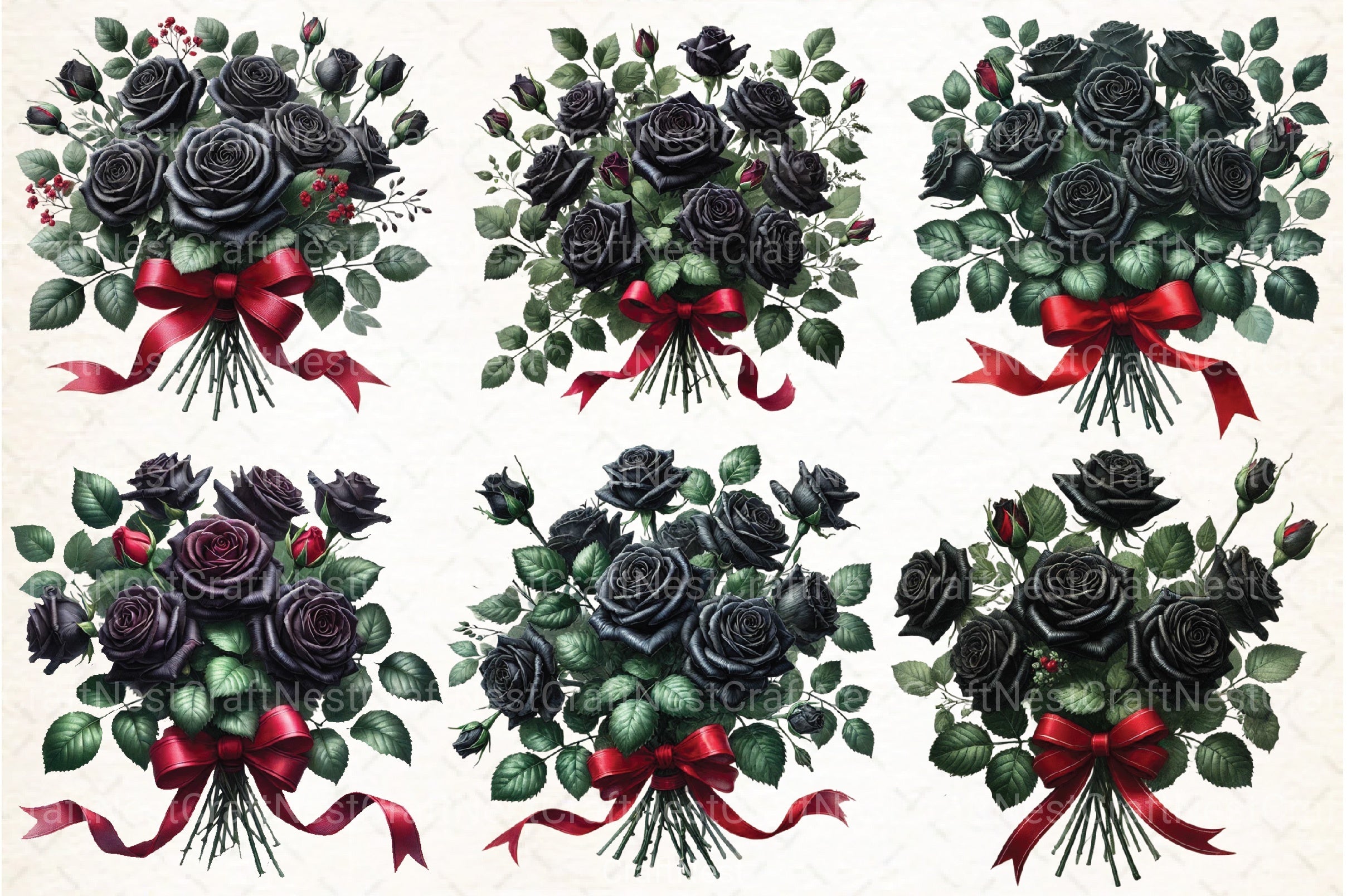 Red & Black Rose Bouquet Clipart Bundle - CraftNest - Digital Crafting and Art