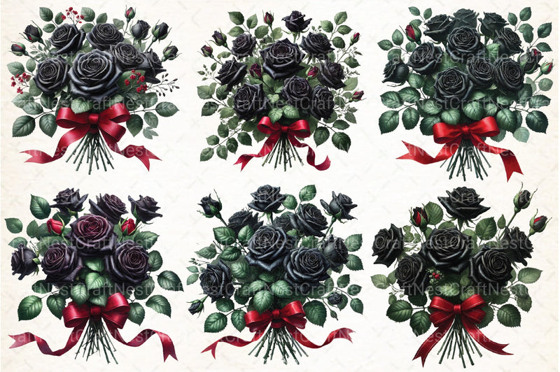 Red & Black Rose Bouquet Clipart Bundle - CraftNest - Digital Crafting and Art