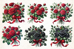 Red & Black Rose Bouquet Clipart Bundle - CraftNest - Digital Crafting and Art