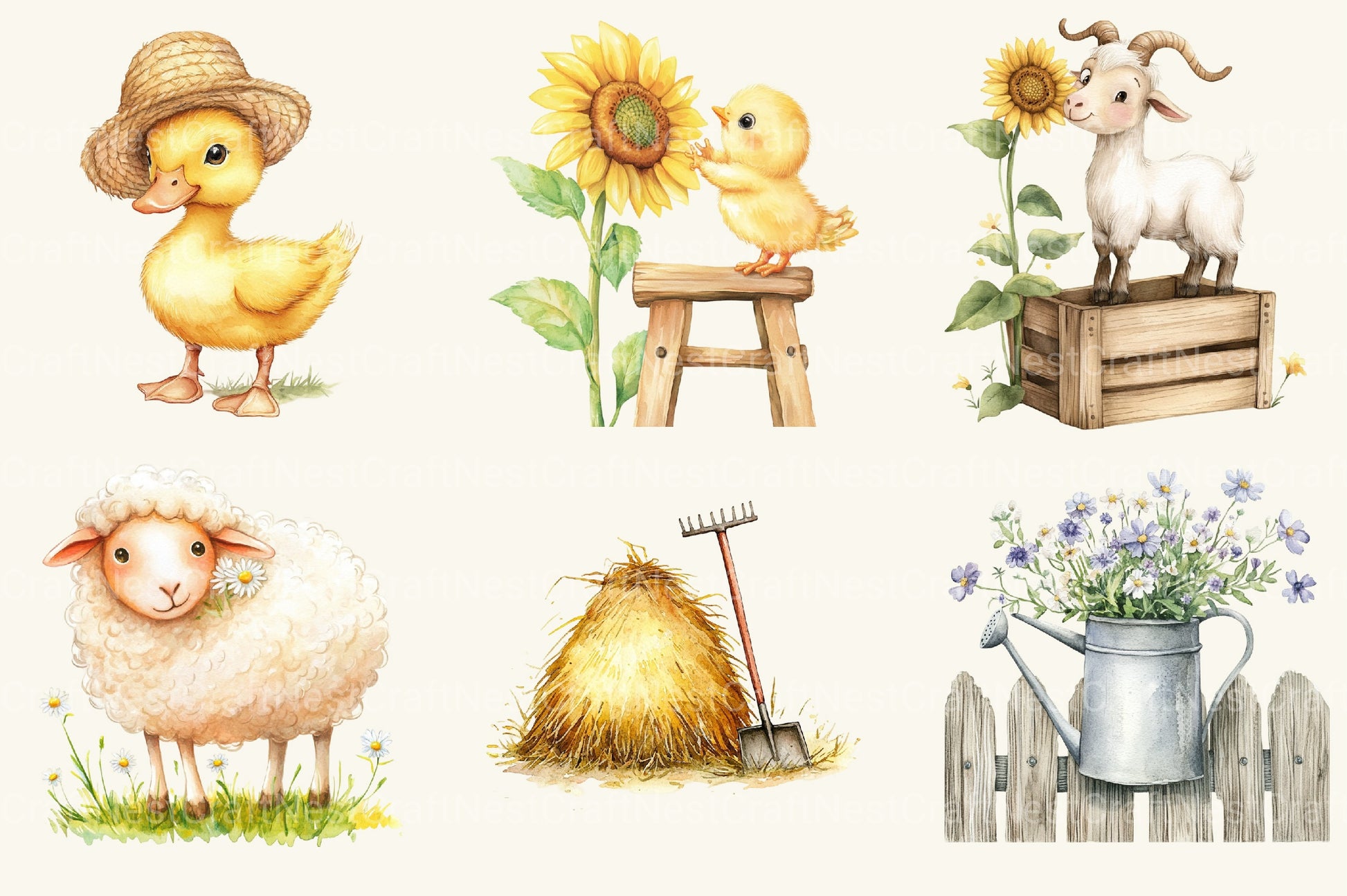 Cute On The Farm Animals Clipart Bundle 1 - CraftNest - Digital Crafting and Art