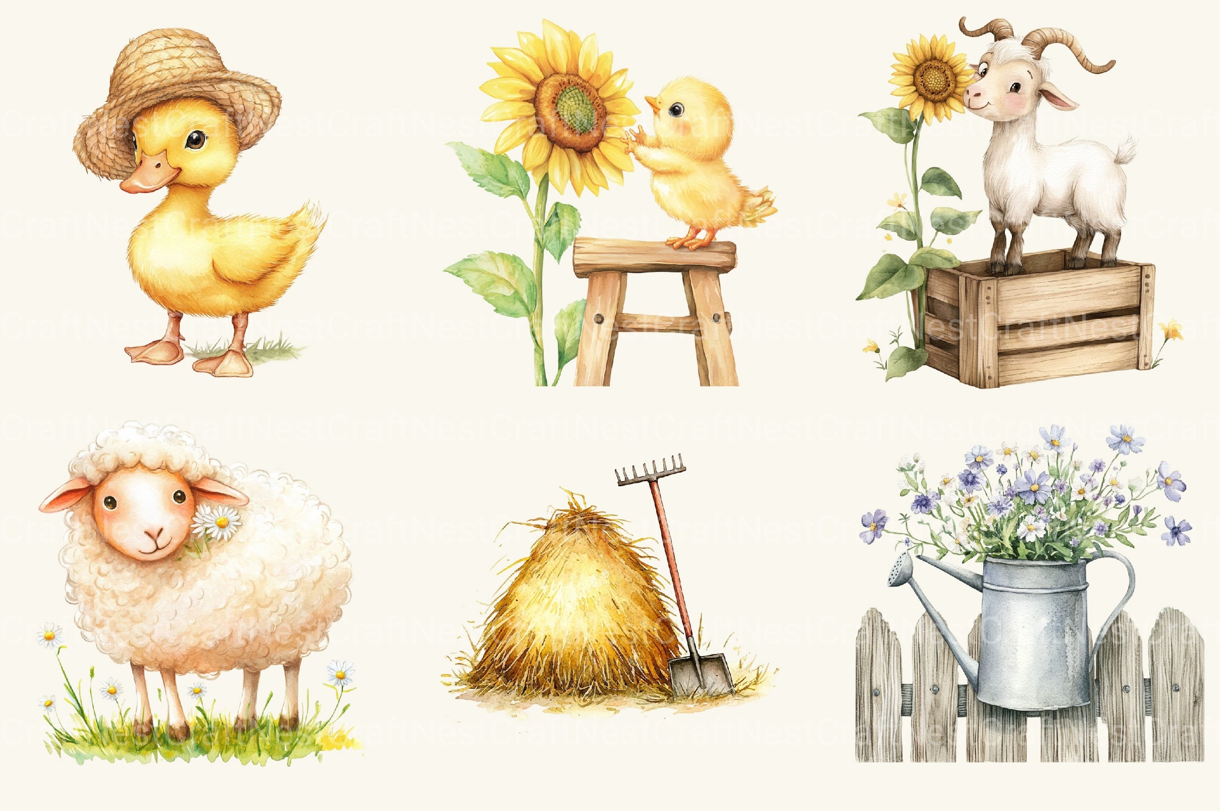 Cute On The Farm Animals Clipart Bundle 1 - CraftNest - Digital Crafting and Art