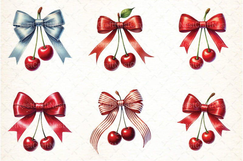 Cherry with Bow Clipart Bundle - CraftNest - Digital Crafting and Art