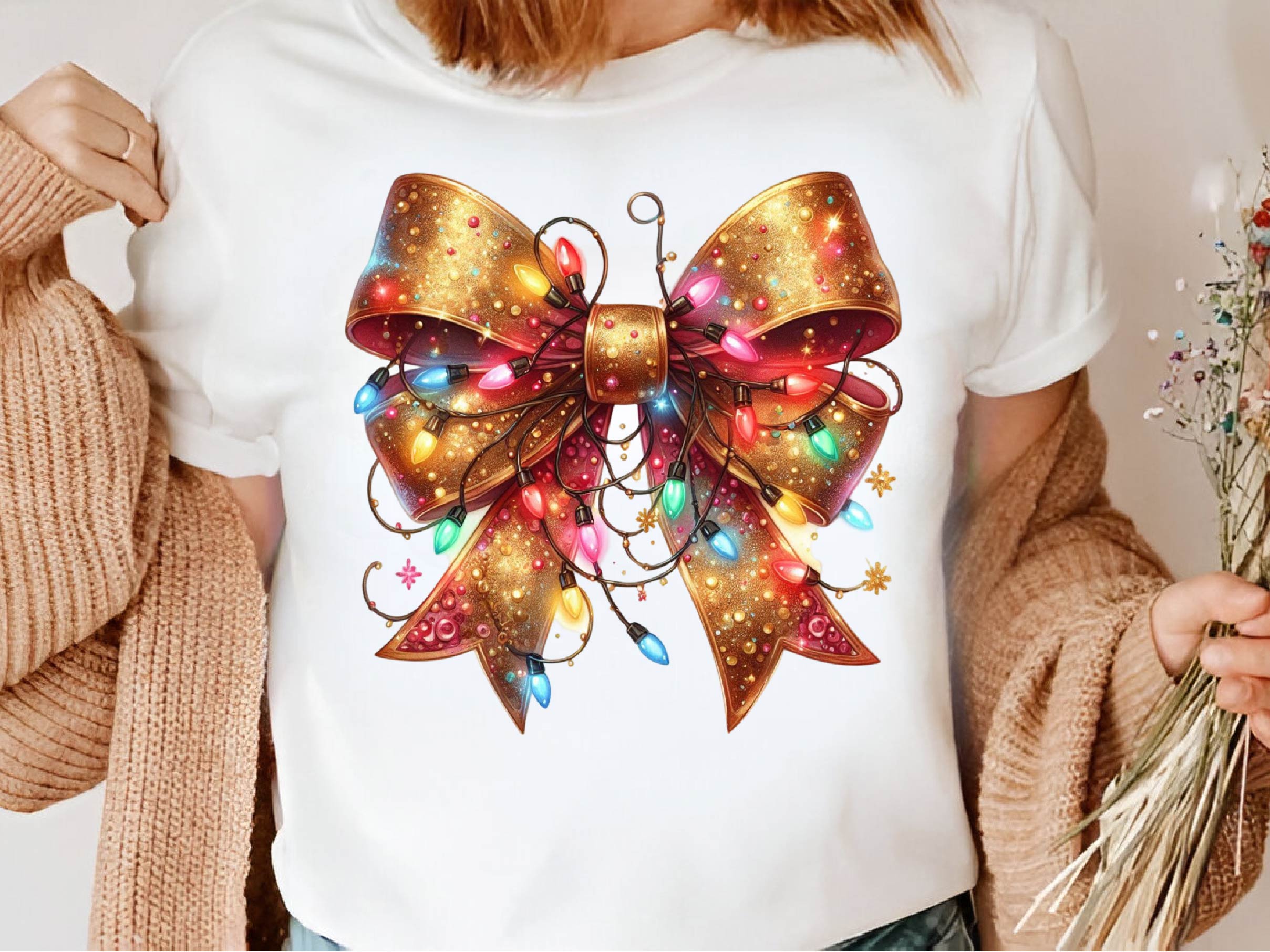 Gold Christmas Light Coquette Bow Clipart Bundle - CraftNest - Digital Crafting and Art