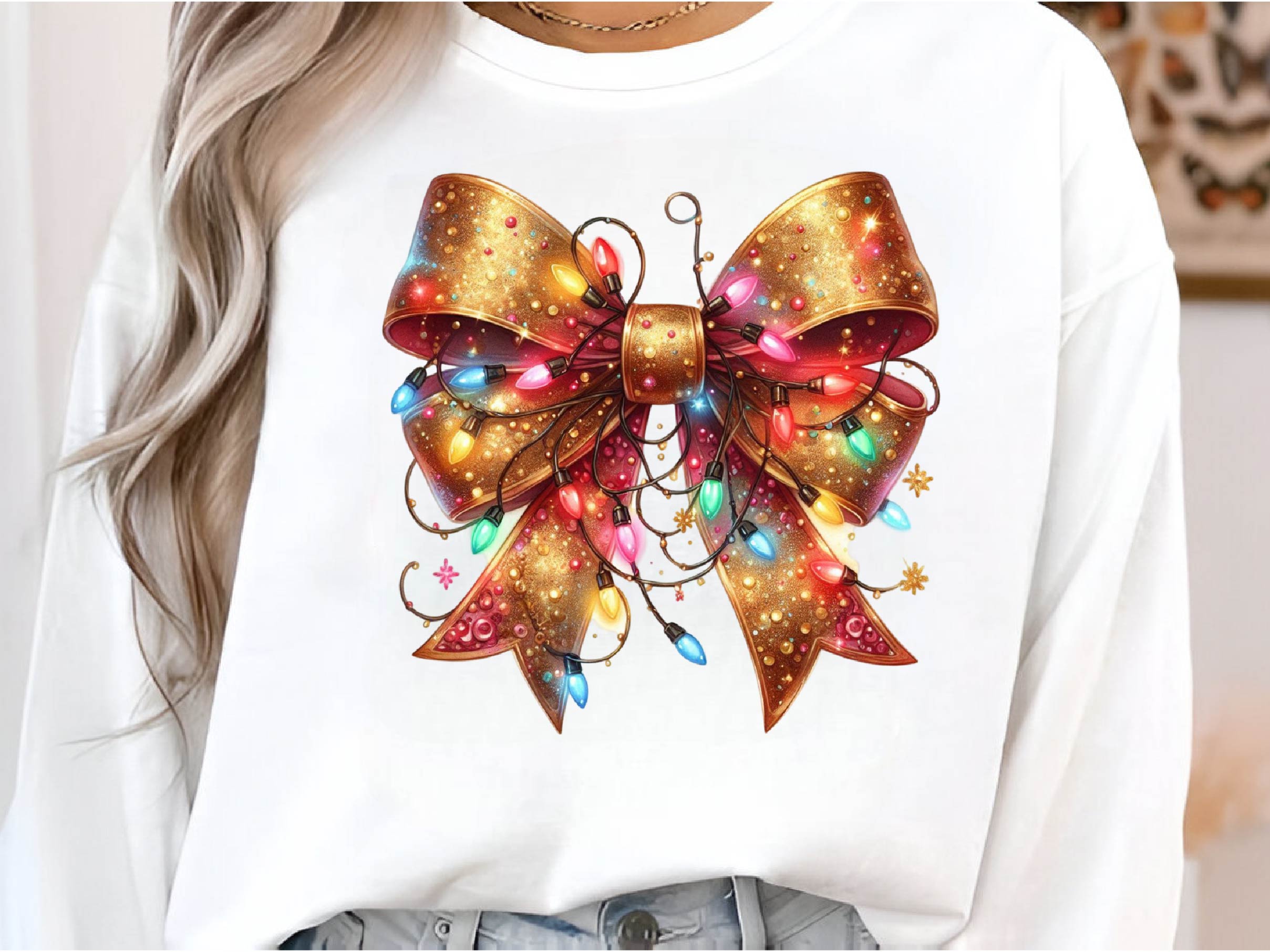 Gold Christmas Light Coquette Bow Clipart Bundle - CraftNest - Digital Crafting and Art