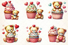 Valentine's Day Teddy Bear & Cute Cupcake Clipart Bundle - CraftNest - Digital Crafting and Art