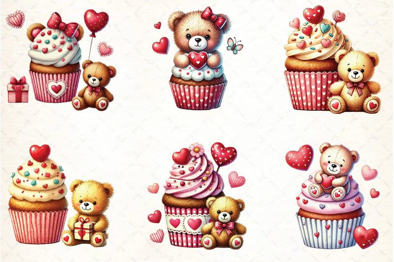 Valentine's Day Teddy Bear & Cute Cupcake Clipart Bundle - CraftNest - Digital Crafting and Art