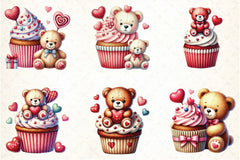 Valentine's Day Teddy Bear & Cute Cupcake Clipart Bundle - CraftNest - Digital Crafting and Art
