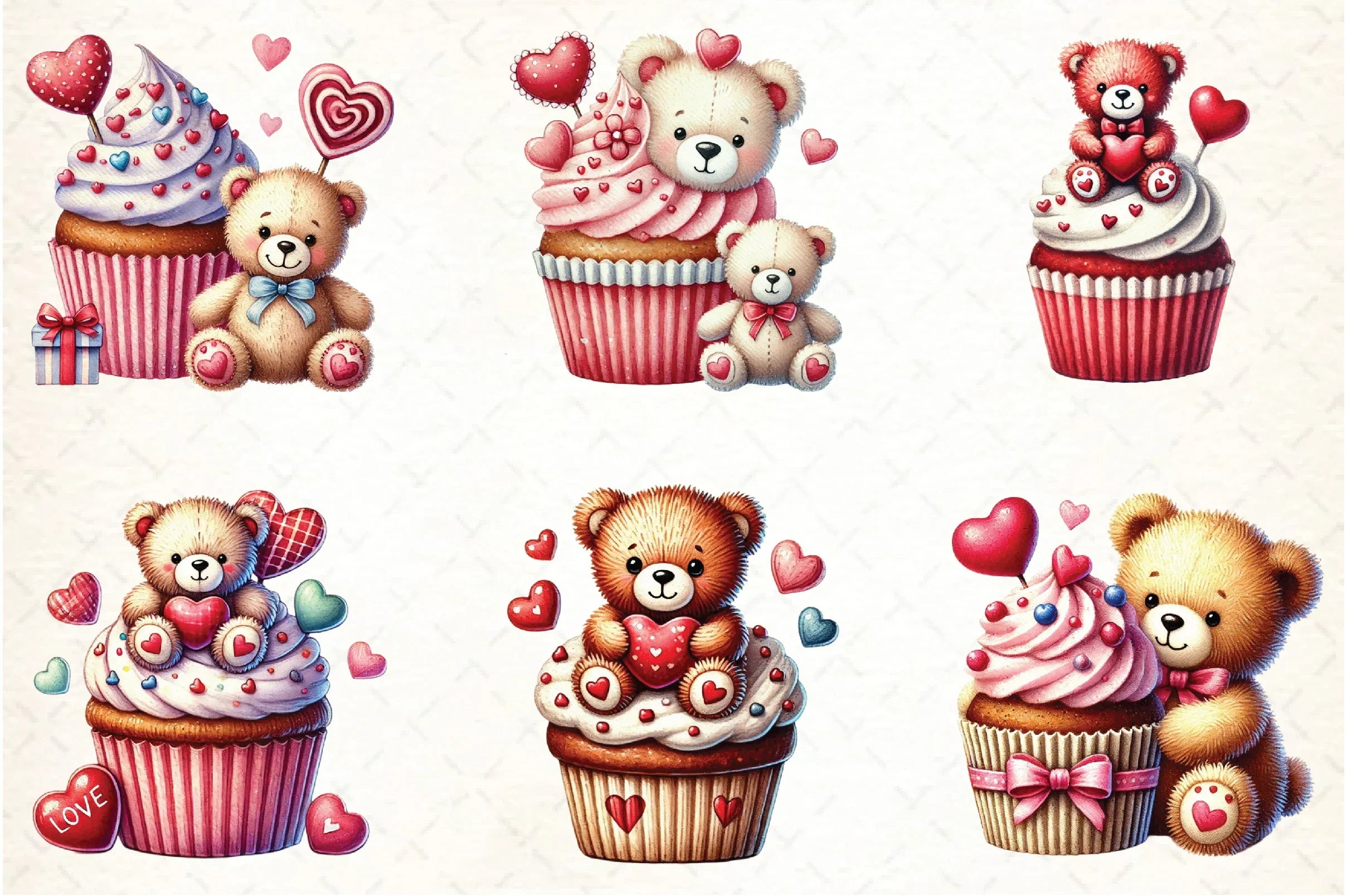 Valentine's Day Teddy Bear & Cute Cupcake Clipart Bundle - CraftNest - Digital Crafting and Art
