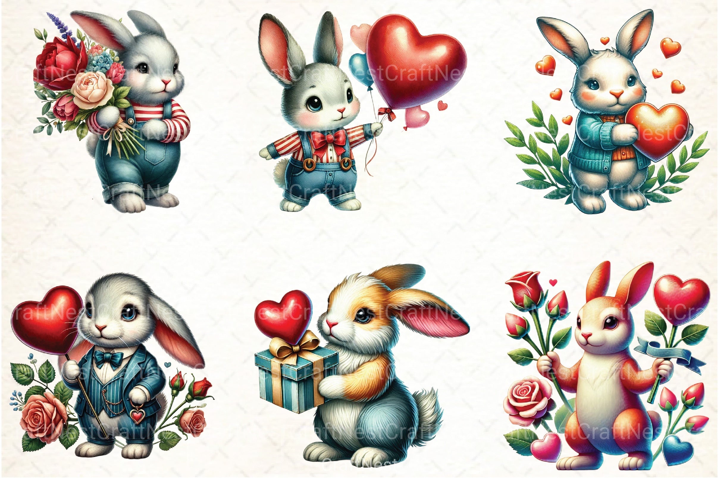 Cute Vintage Rabbit Clipart Bundle 2 - CraftNest - Digital Crafting and Art