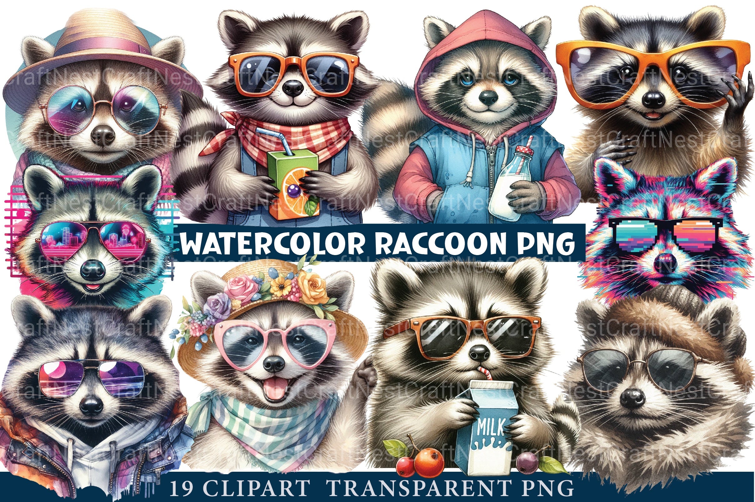 Raccoon Clipart Bundle - CraftNest - Digital Crafting and Art